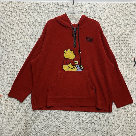 Vtg Disney Winnie The Pooh Sweater Women's Plus 22W/24W Red Fleece Embroidered - Picture 1 of 10